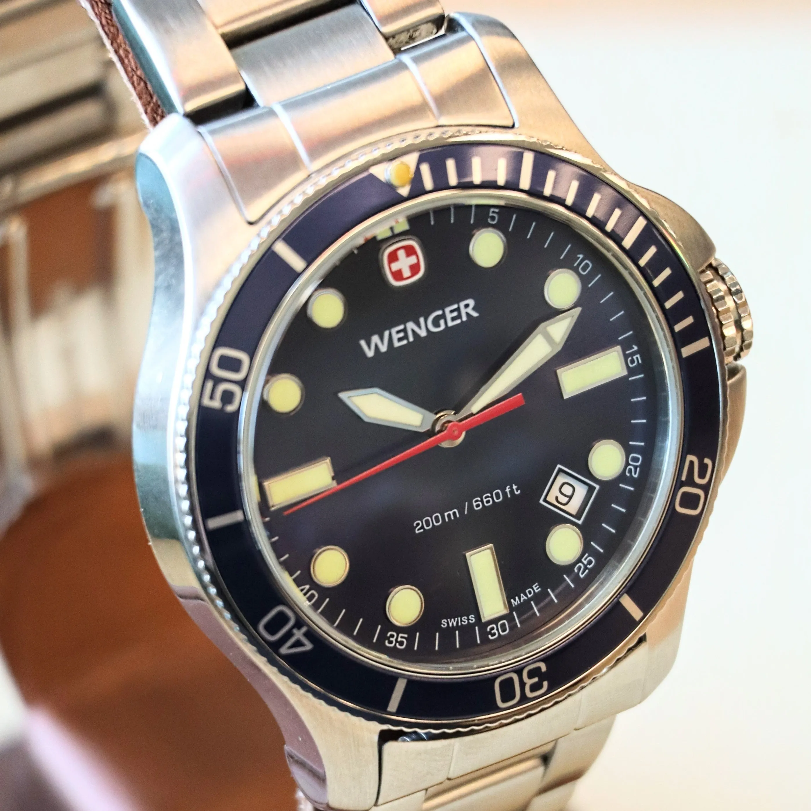 WENGER Swiss Army Diver Watch Date Indicator Swiss Quartz Wristwatch ALL S.S. Ref. 723XT