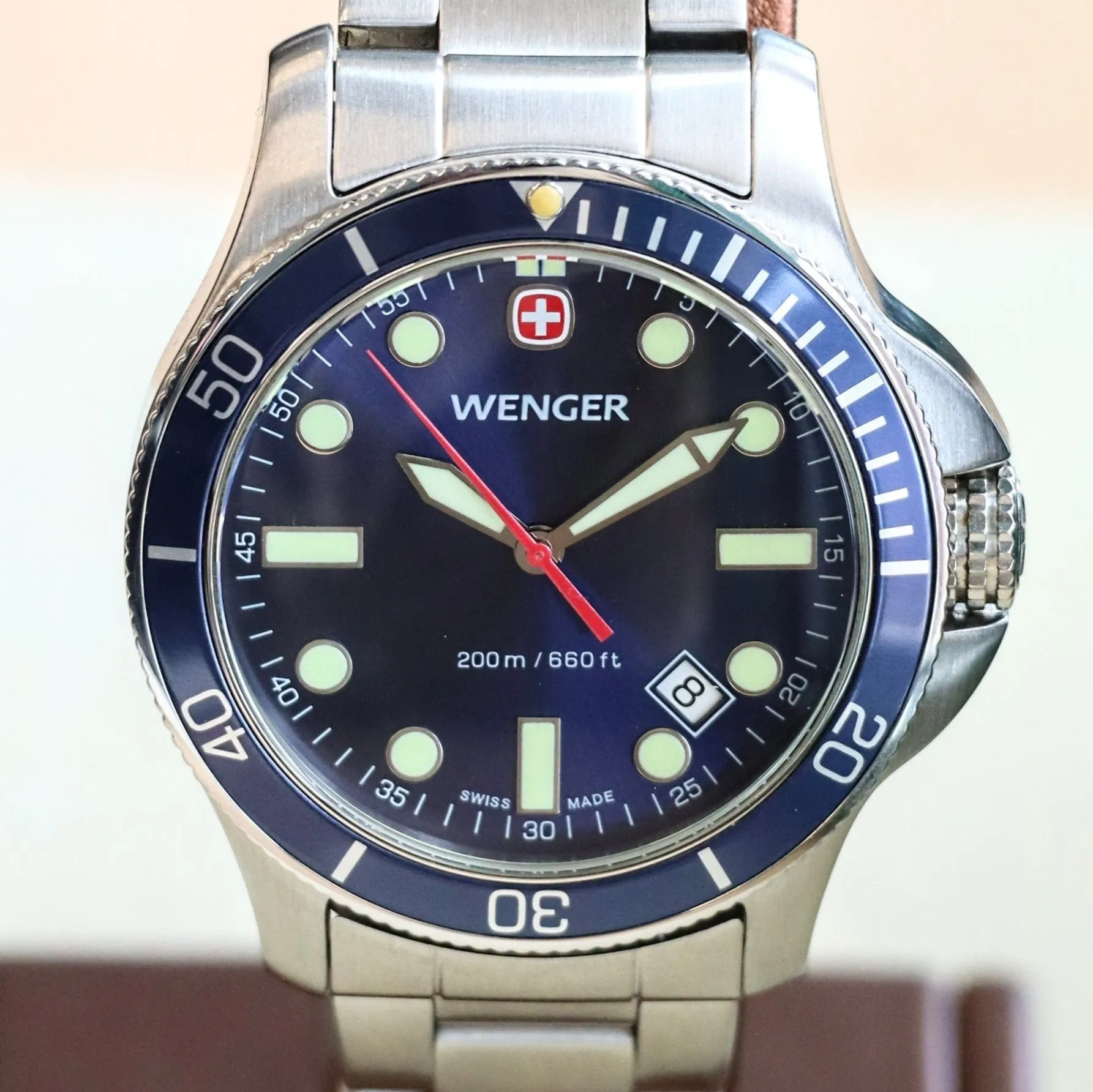 WENGER Swiss Army Diver Watch Date Indicator Swiss Quartz Wristwatch ALL S.S. Ref. 723XT
