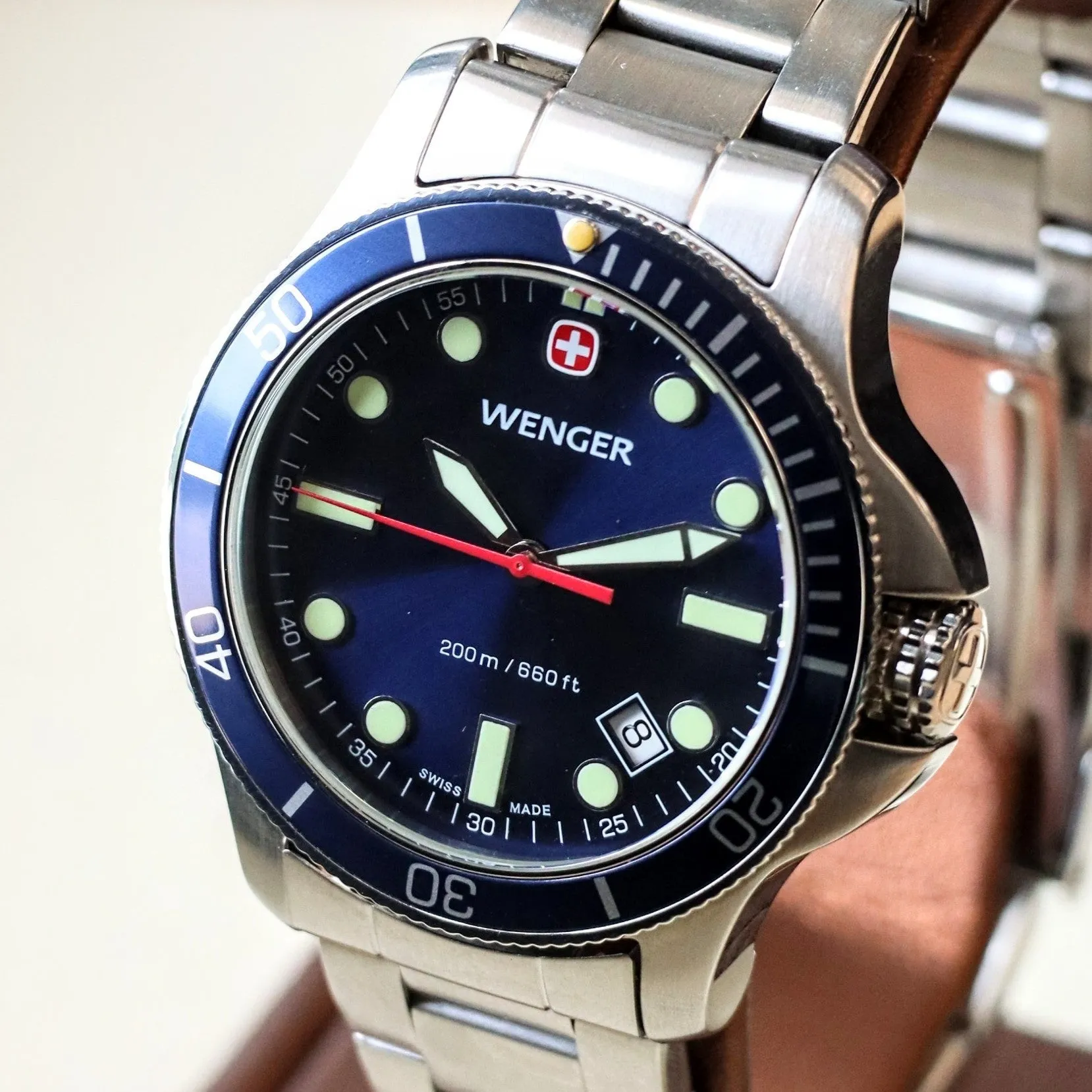 WENGER Swiss Army Diver Watch Date Indicator Swiss Quartz Wristwatch ALL S.S. Ref. 723XT