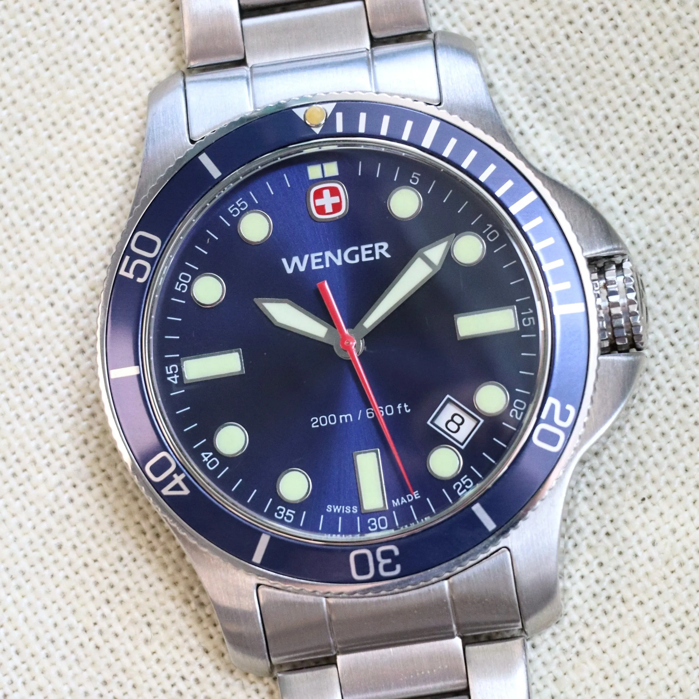 WENGER Swiss Army Diver Watch Date Indicator Swiss Quartz Wristwatch ALL S.S. Ref. 723XT