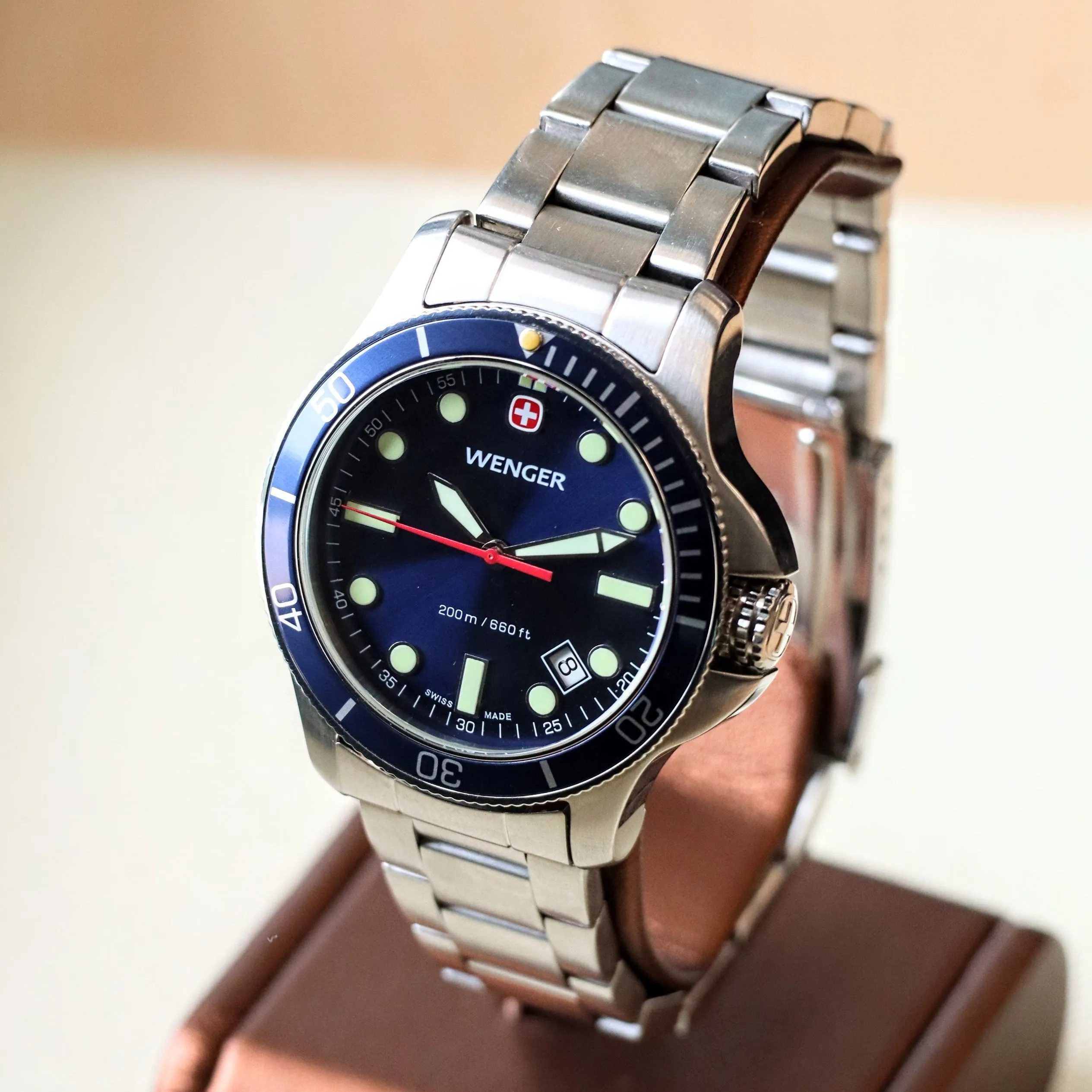 WENGER Swiss Army Diver Watch Date Indicator Swiss Quartz Wristwatch ALL S.S. Ref. 723XT