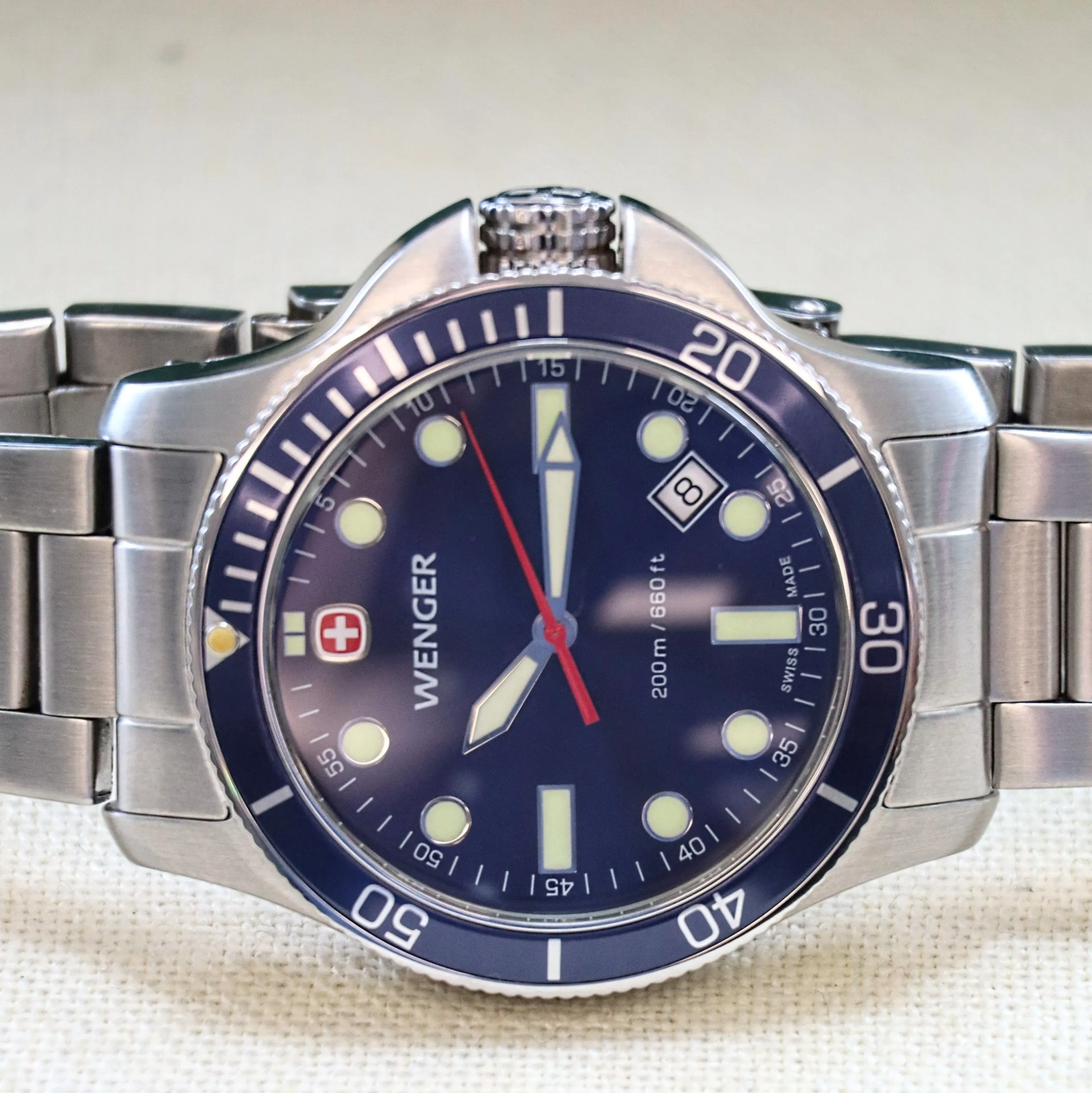 WENGER Swiss Army Diver Watch Date Indicator Swiss Quartz Wristwatch ALL S.S. Ref. 723XT