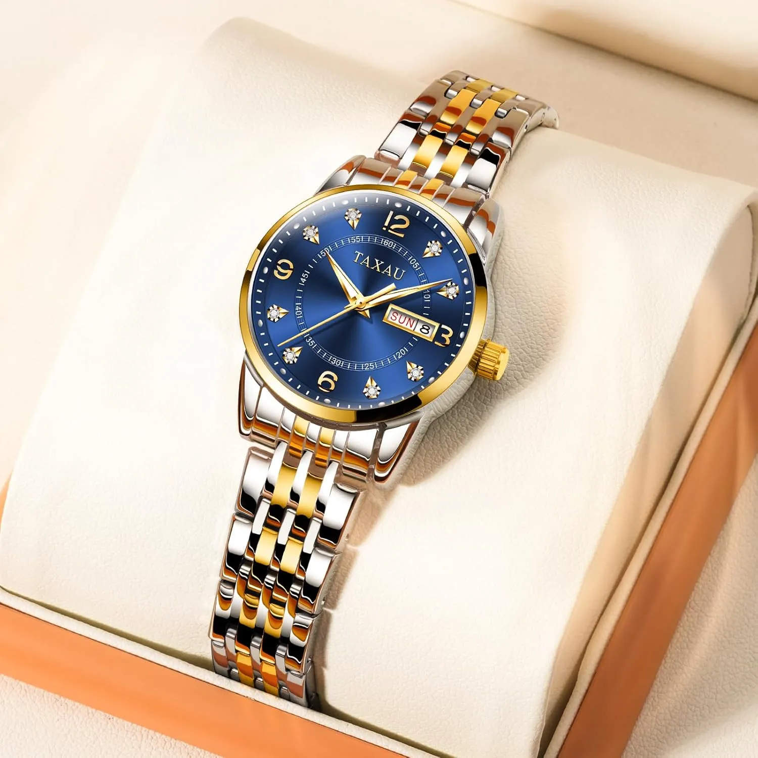 Womens Watch Fashion Dress Waterproof Silver Watches for Women Casual Easy Read Quartz Analog Women's Watch Two Tone Stainless Steel Ladies Watches with Day Date
