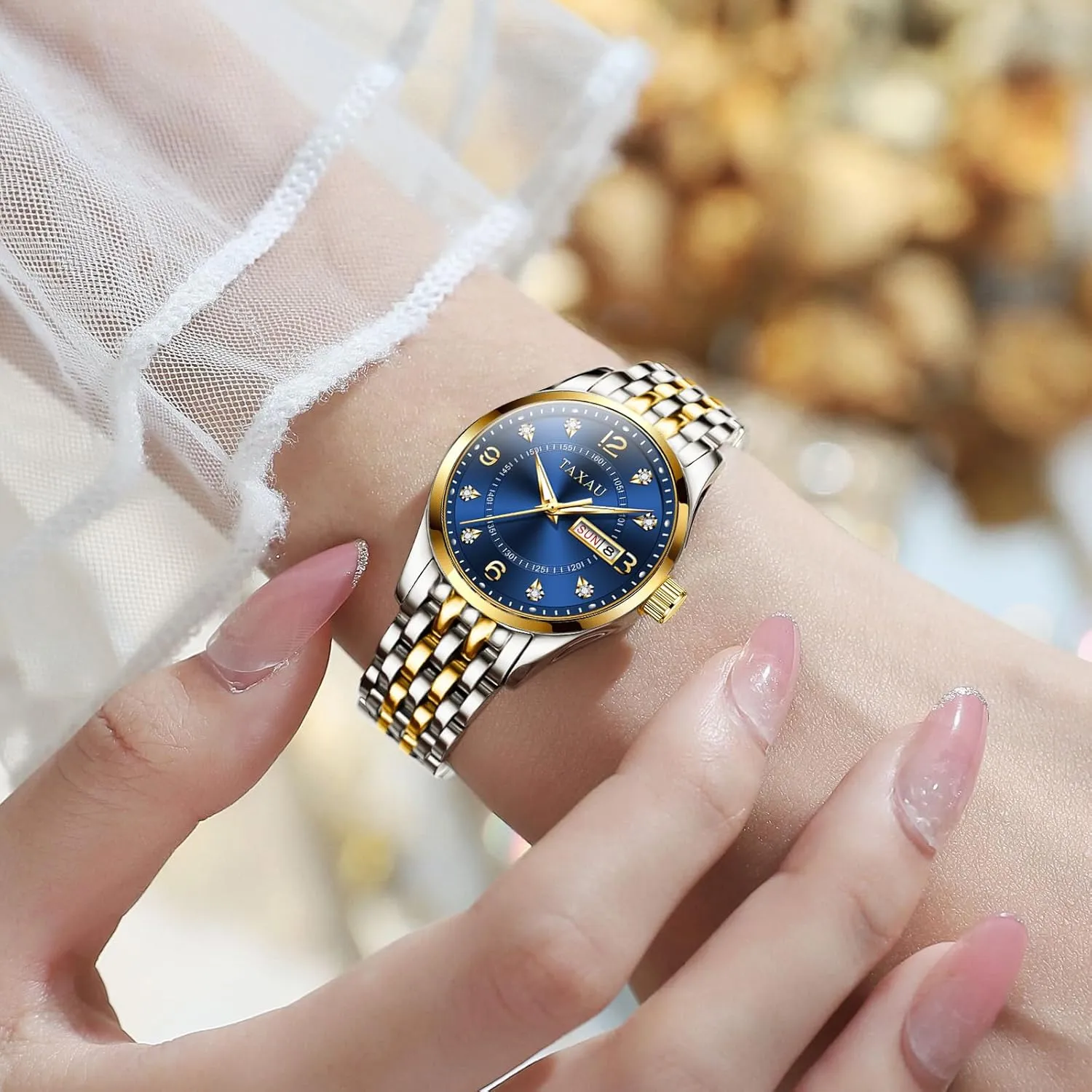 Womens Watch Fashion Dress Waterproof Silver Watches for Women Casual Easy Read Quartz Analog Women's Watch Two Tone Stainless Steel Ladies Watches with Day Date