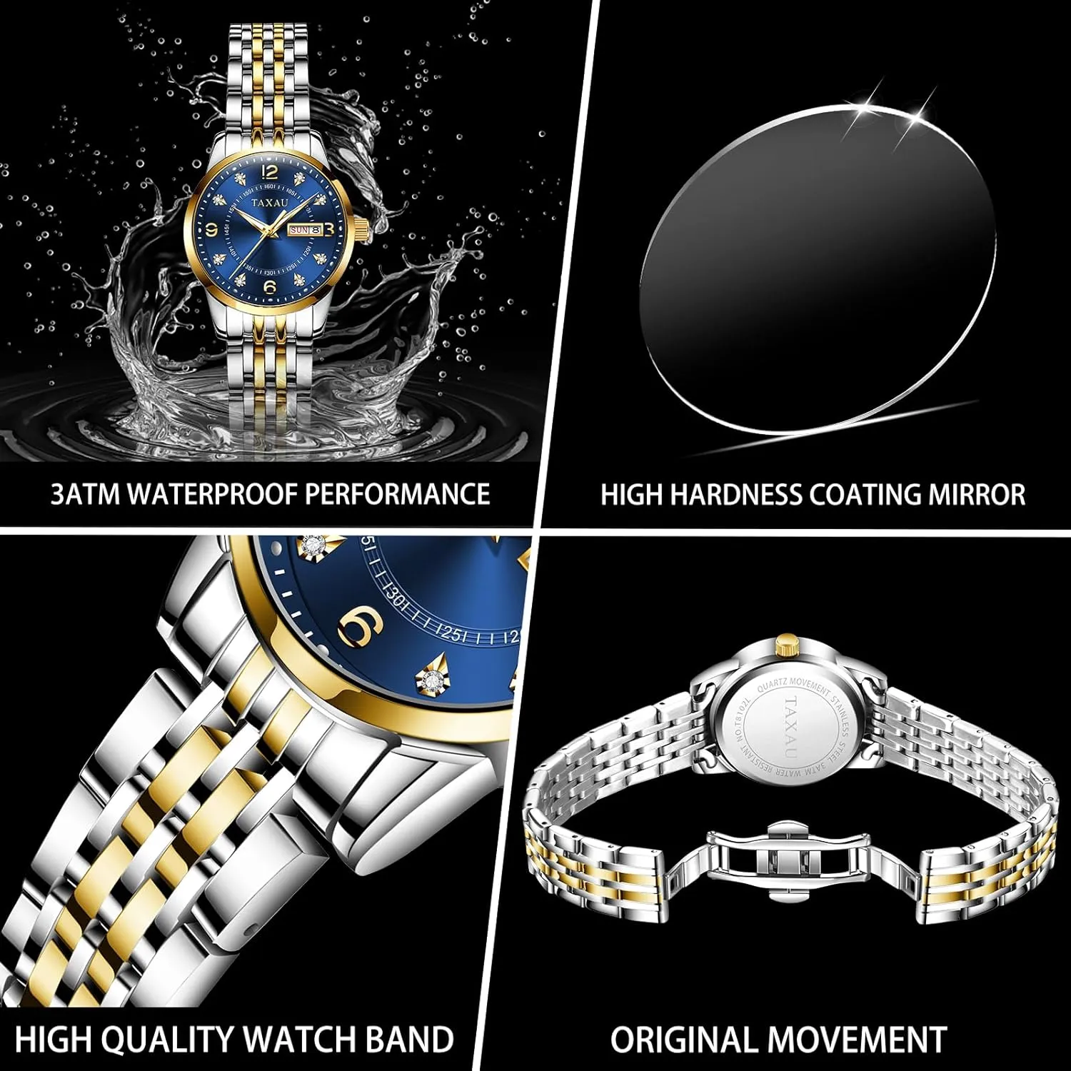 Womens Watch Fashion Dress Waterproof Silver Watches for Women Casual Easy Read Quartz Analog Women's Watch Two Tone Stainless Steel Ladies Watches with Day Date