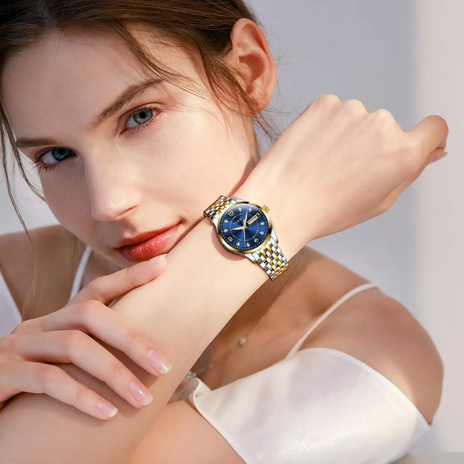 Womens Watch Fashion Dress Waterproof Silver Watches for Women Casual Easy Read Quartz Analog Women's Watch Two Tone Stainless Steel Ladies Watches with Day Date