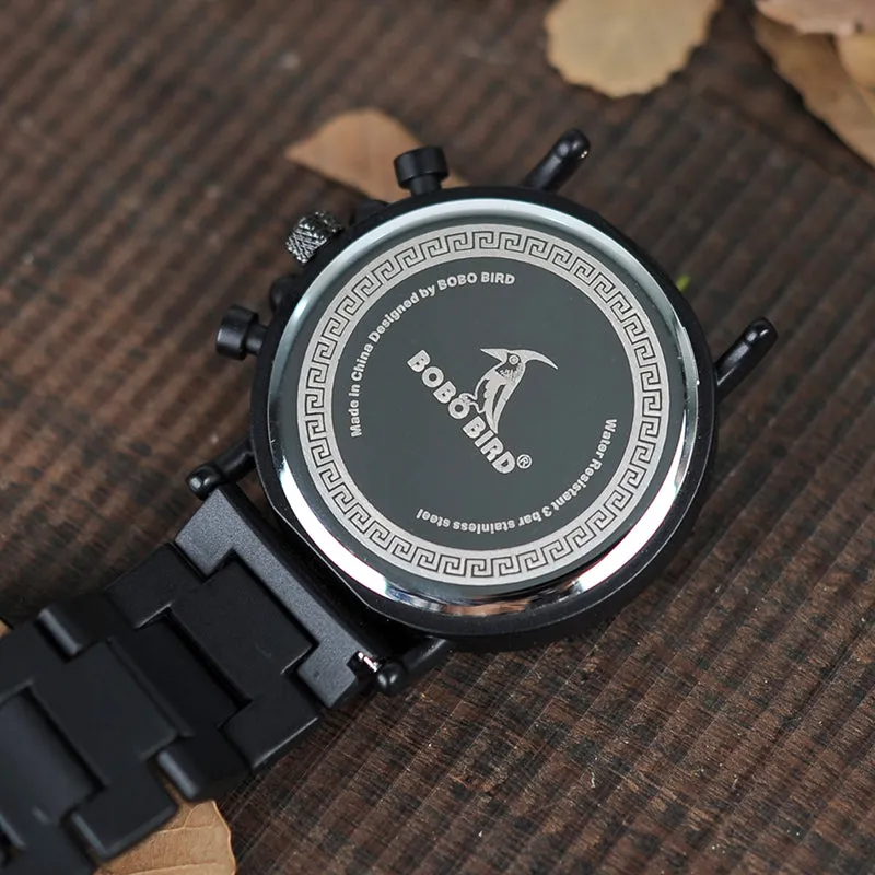 Wooden Mens Watches Top Brand Luxury Stylish Watch Wood & Stainless Steel Chronograph Military Quartz Watch