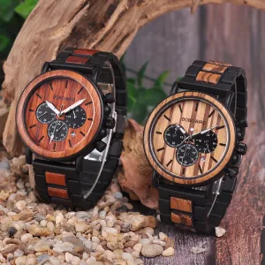 Wooden Mens Watches Top Brand Luxury Stylish Watch Wood & Stainless Steel Chronograph Military Quartz Watch
