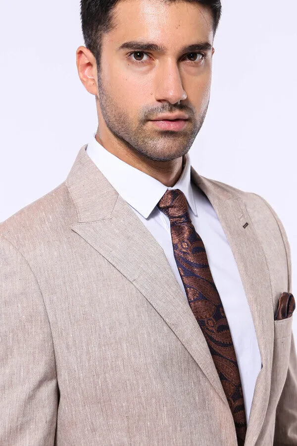 WSS Slim-Fit Peak Lapel Light Brown Jacket  - Singen