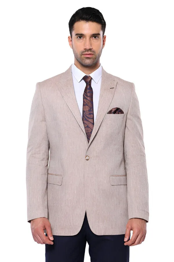 WSS Slim-Fit Peak Lapel Light Brown Jacket  - Singen