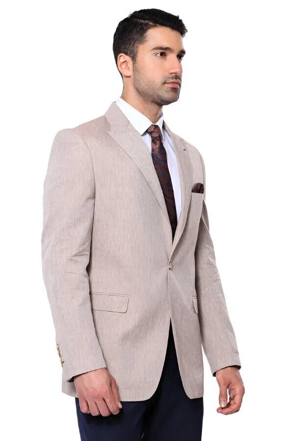 WSS Slim-Fit Peak Lapel Light Brown Jacket  - Singen