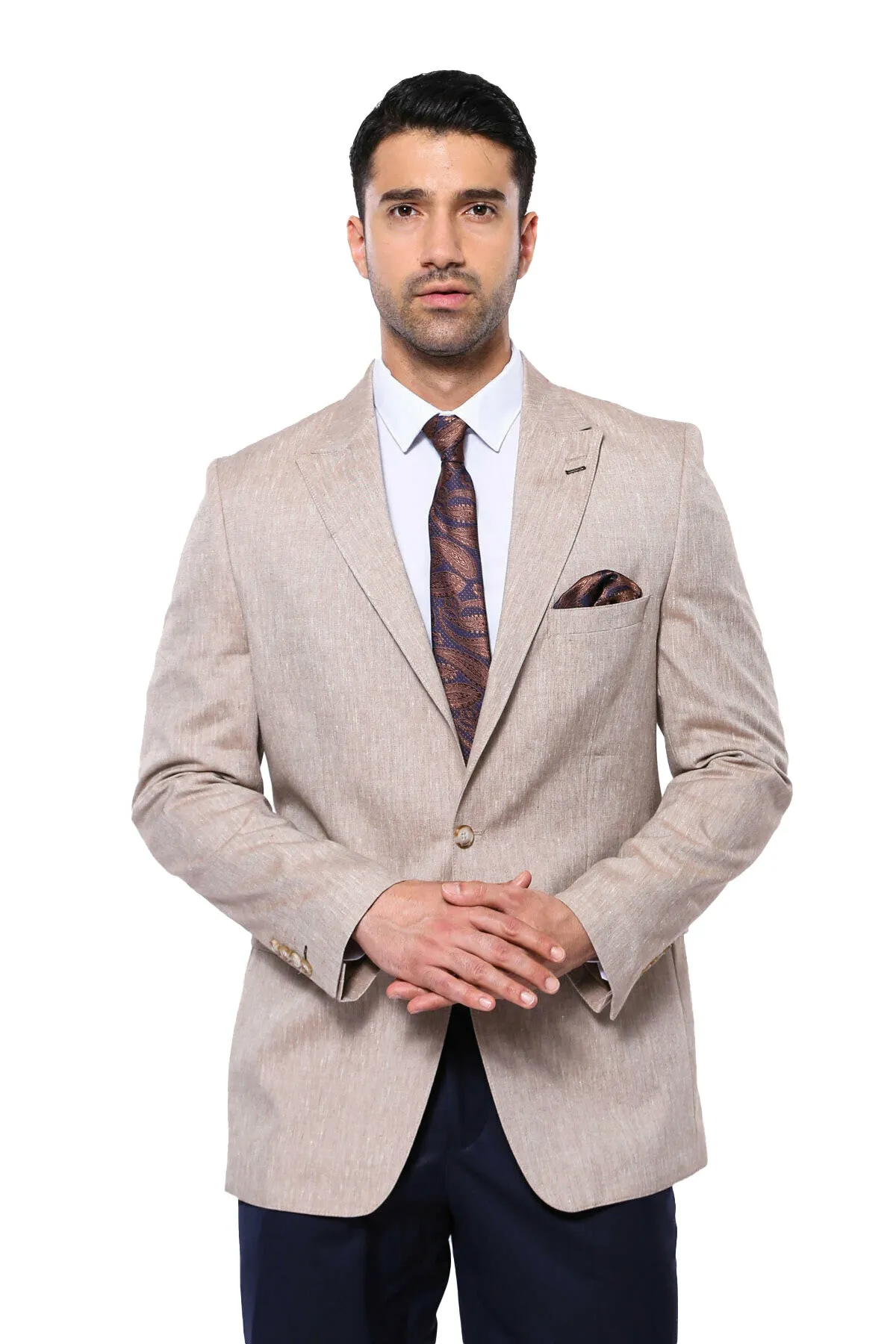 WSS Slim-Fit Peak Lapel Light Brown Jacket  - Singen