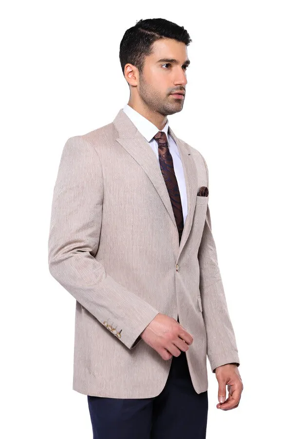 WSS Slim-Fit Peak Lapel Light Brown Jacket  - Singen