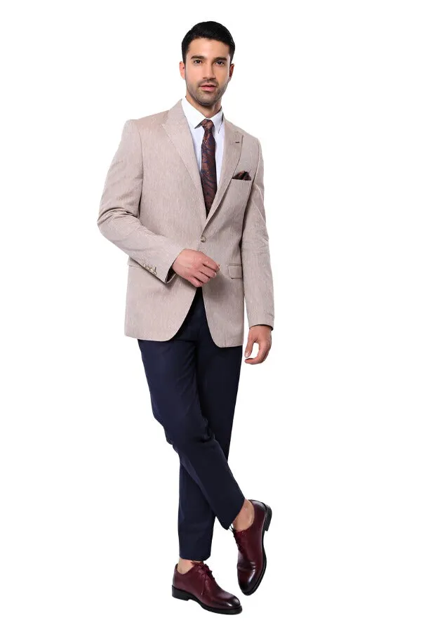 WSS Slim-Fit Peak Lapel Light Brown Jacket  - Singen
